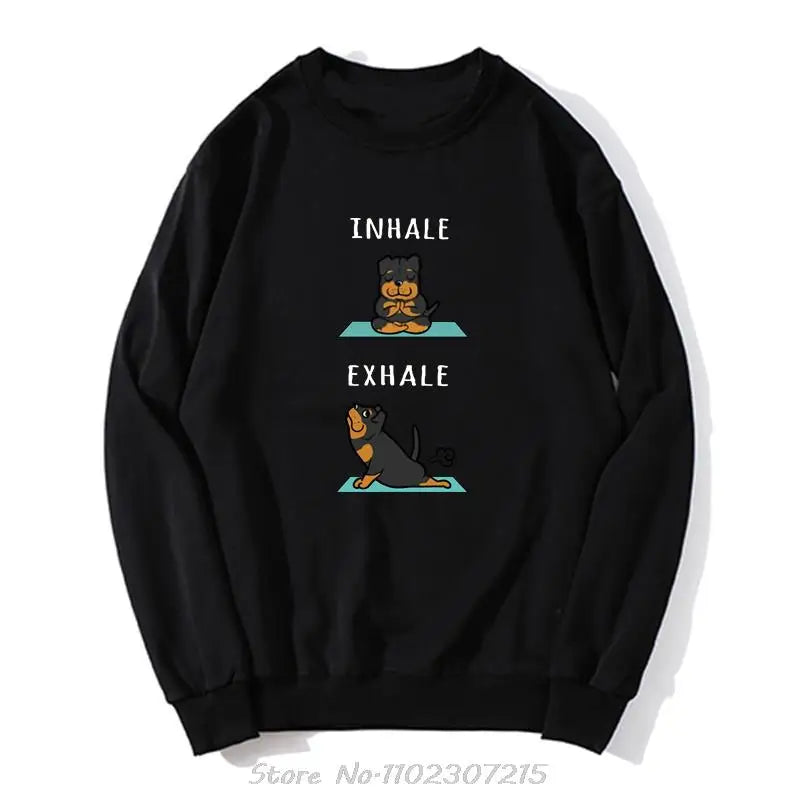 Male Rottweiler Yoga Inhale