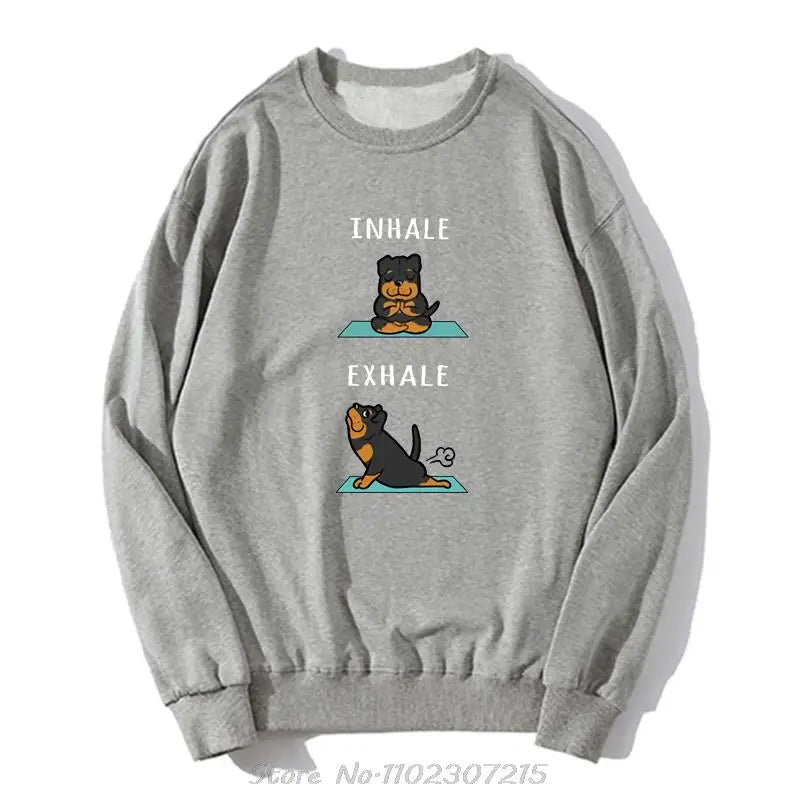 Male Rottweiler Yoga Inhale