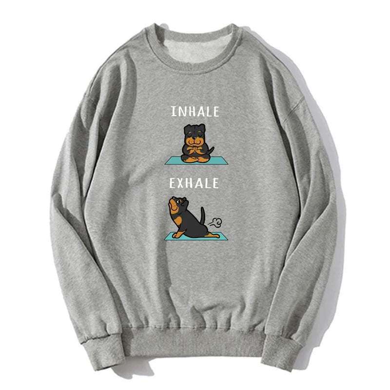 Male Rottweiler Yoga Inhale